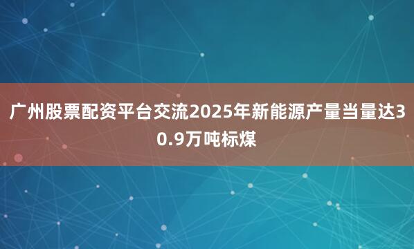 广州股票配资平台交流2025年新能源产量当量达30.9万吨标煤